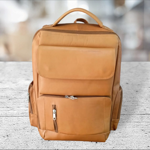 Morral Cerón Con Bolsillo Frontal De Tapa Cuero Natural Unisex