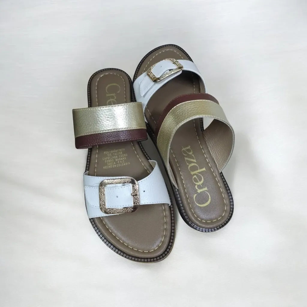 [0595] Sandalia Crepza Blanca Dorado Dama