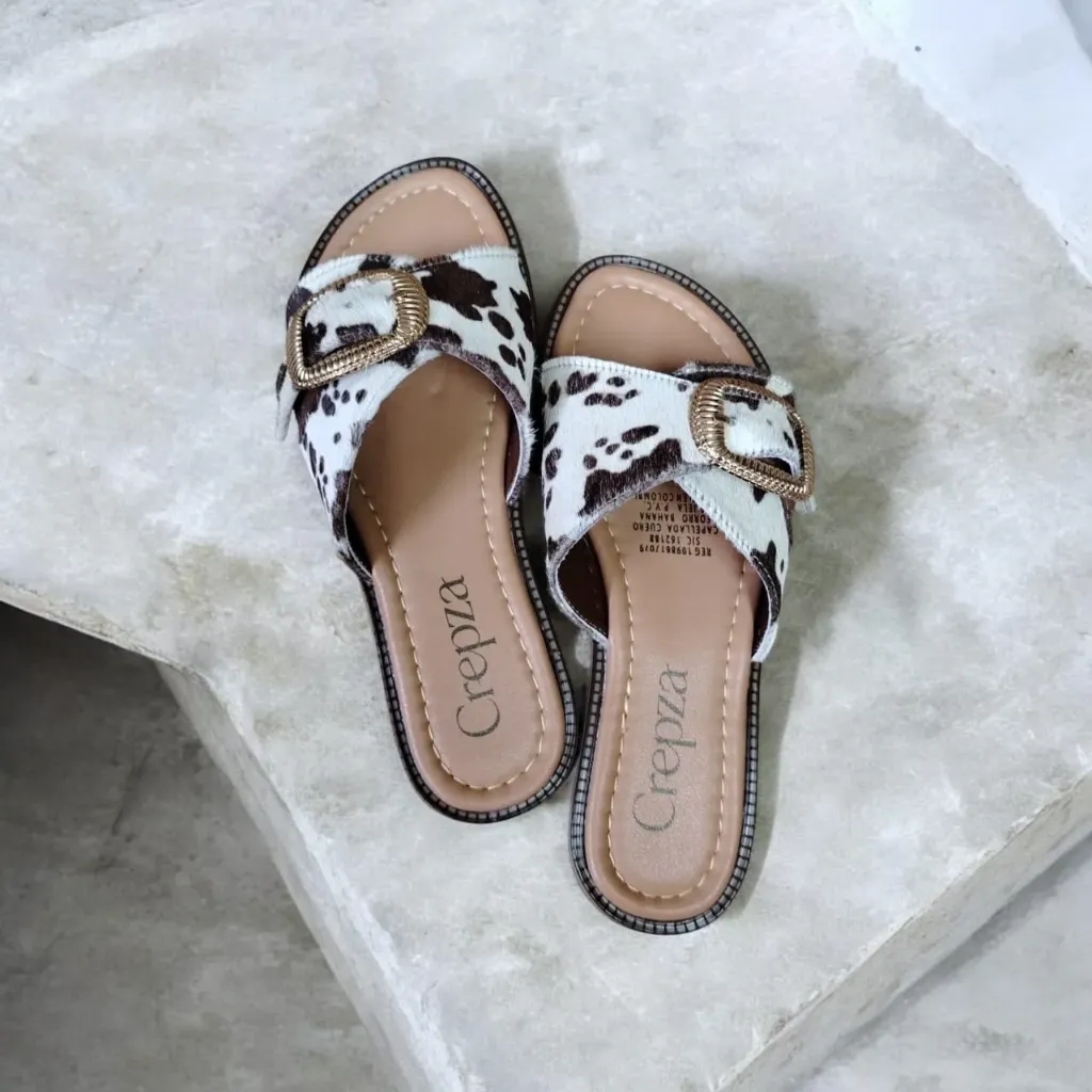 CHANCLA PLANA CUERO PELO ANIMAL PRINT DAMA CREPZA